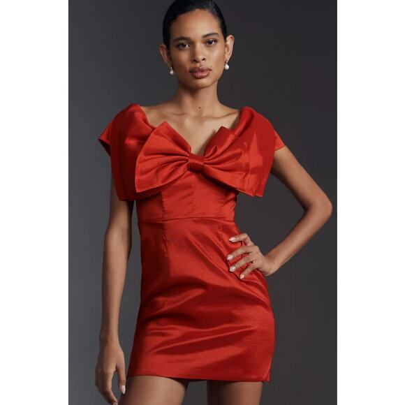 Anthropologie BARDOT Mini Bow Valentine's Day Dress in Red Size US 10 NWT $148 - Picture 3 of 6